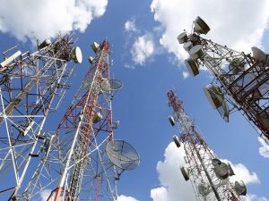 Telecommunication-tower-with-blue-sky-and-cloud