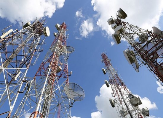 Telecommunication-tower-with-blue-sky-and-cloud